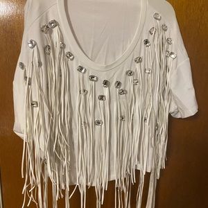 Rhinestone fringe crop top